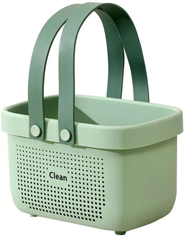 Main image of Plastic Storage Basket with Handle Portable Shower Caddy Tote Organizer Basket Bin for Bathroom Kitchen Dorm Room Bedroom, Small Green