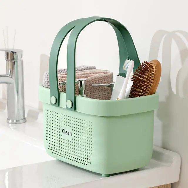 Alt view image 2 of 6 - Plastic Storage Basket with Handle Portable Shower Caddy Tote Organizer Basket Bin for Bathroom Kitchen Dorm Room Bedroom, Small Green