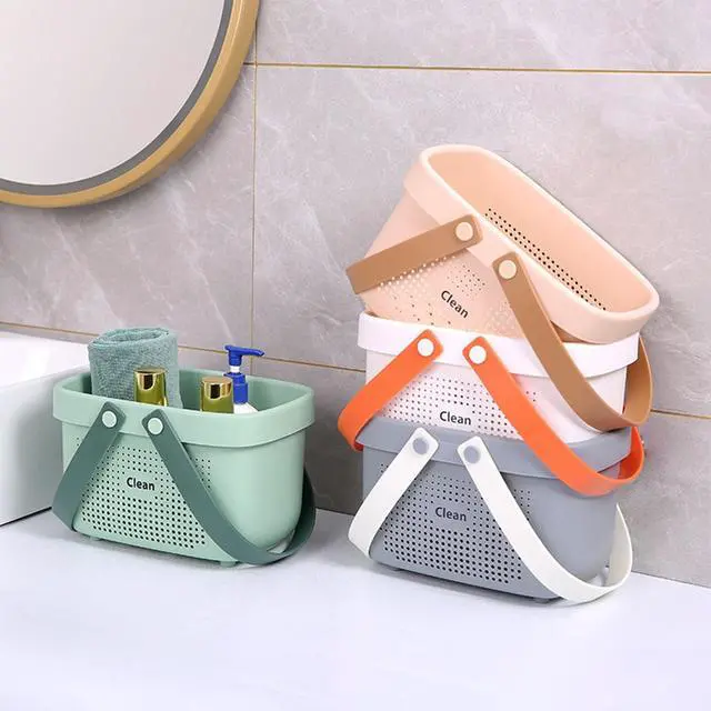 Alt view image 3 of 6 - Plastic Storage Basket with Handle Portable Shower Caddy Tote Organizer Basket Bin for Bathroom Kitchen Dorm Room Bedroom, Small Green