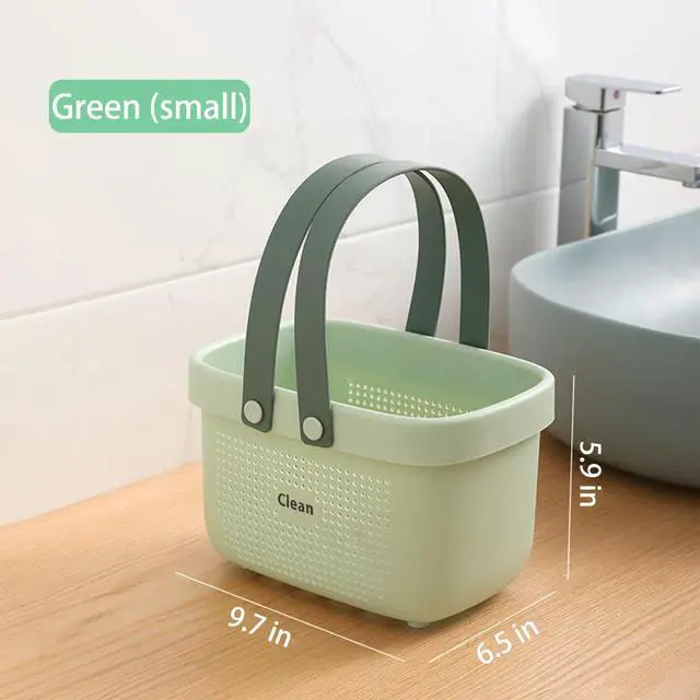 Alt view image 4 of 6 - Plastic Storage Basket with Handle Portable Shower Caddy Tote Organizer Basket Bin for Bathroom Kitchen Dorm Room Bedroom, Small Green