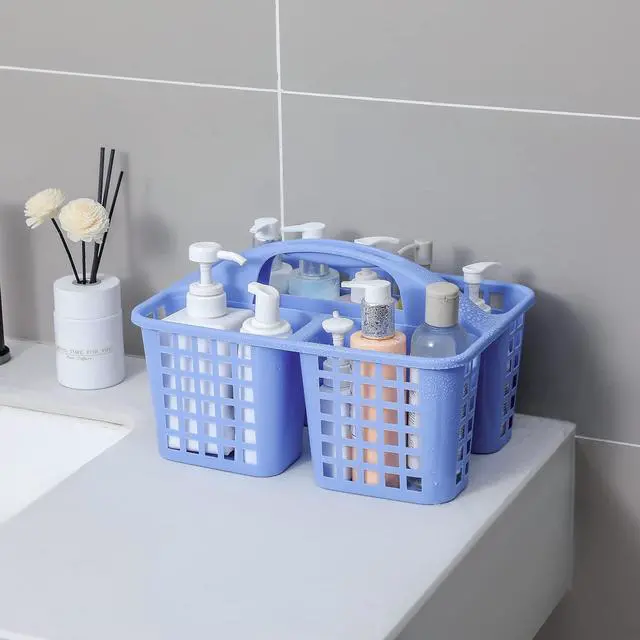 Alt view image 2 of 7 - Portable Shower Caddy Basket with Compartments Cleaning Supplies Organizer with Handle Plastic Storage Divided Tool Bin for Bathroom, Bedroom, Kitchen, College Dorm, Garden, Under Sink, Blue