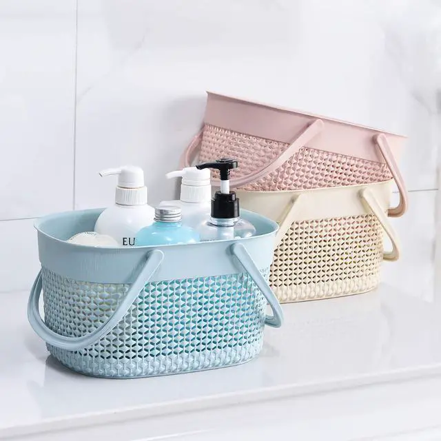 Alt view image 2 of 7 - Portable Shower Caddy Basket, Plastic Organizer Storage Tote with Handles Toiletry Bag Bin Box for Bathroom, College Dorm Room Essentials, Kitchen, Camp, Gym, Blue