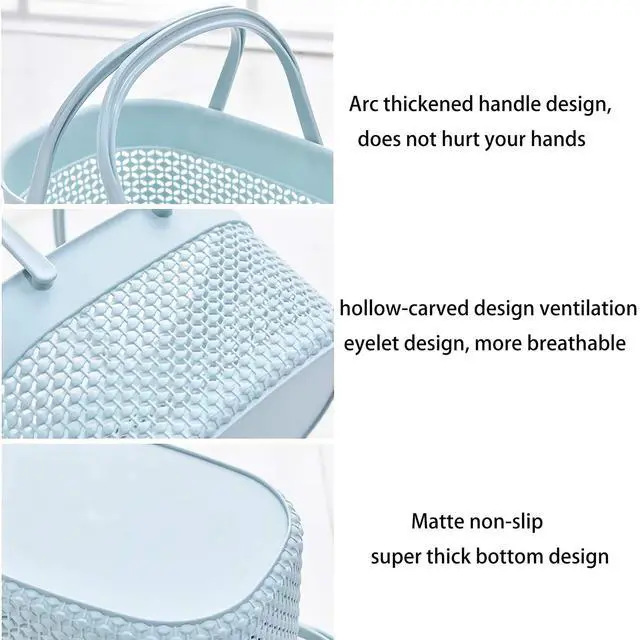 Alt view image 3 of 7 - Portable Shower Caddy Basket, Plastic Organizer Storage Tote with Handles Toiletry Bag Bin Box for Bathroom, College Dorm Room Essentials, Kitchen, Camp, Gym, Blue