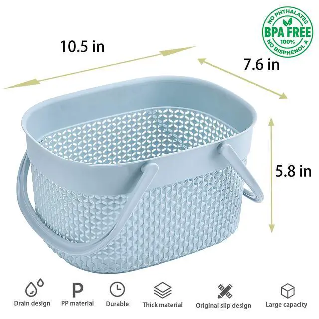 Alt view image 5 of 7 - Portable Shower Caddy Basket, Plastic Organizer Storage Tote with Handles Toiletry Bag Bin Box for Bathroom, College Dorm Room Essentials, Kitchen, Camp, Gym, Blue