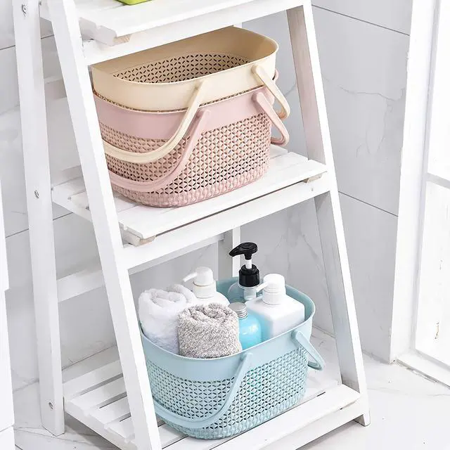 Alt view image 6 of 7 - Portable Shower Caddy Basket, Plastic Organizer Storage Tote with Handles Toiletry Bag Bin Box for Bathroom, College Dorm Room Essentials, Kitchen, Camp, Gym, Blue