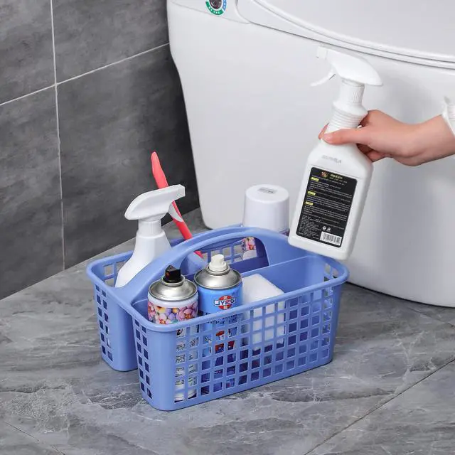 Alt view image 7 of 7 - Portable Shower Caddy Basket with Compartments Cleaning Supplies Organizer with Handle Plastic Storage Divided Tool Bin for Bathroom, Bedroom, Kitchen, College Dorm, Garden, Under Sink, Blue