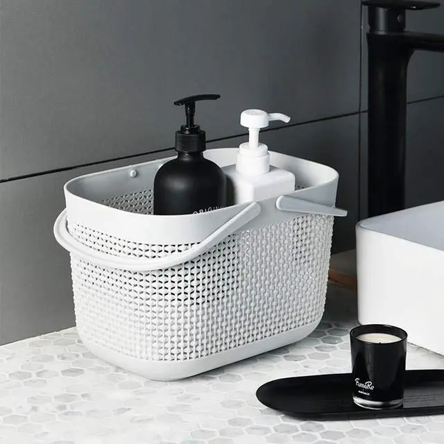 Alt view image 7 of 7 - Plastic Organizer Storage Baskets with Handles, Shower Caddy Bins Organizer for Bathroom and kitchenGrey