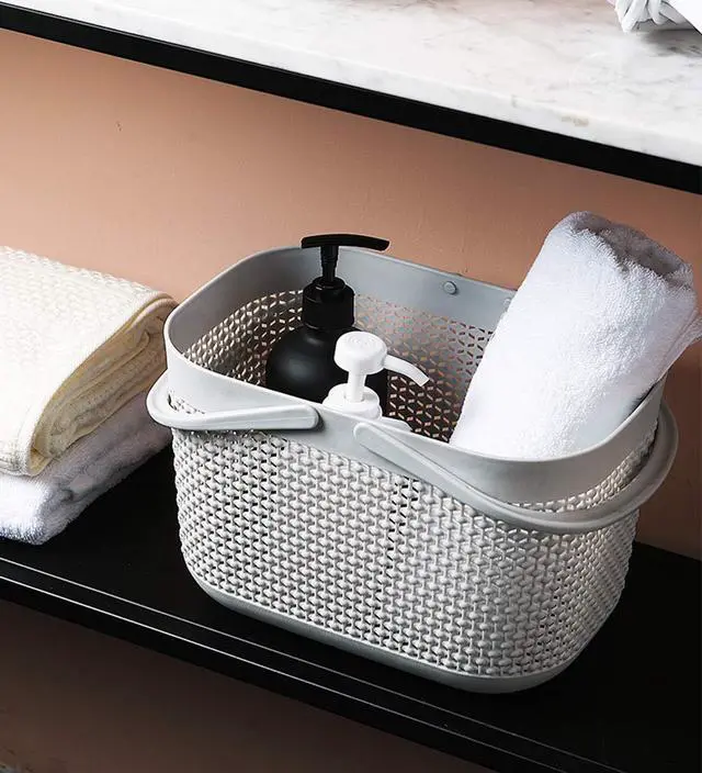 Alt view image 6 of 7 - Plastic Organizer Storage Baskets with Handles, Shower Caddy Bins Organizer for Bathroom and kitchenGrey