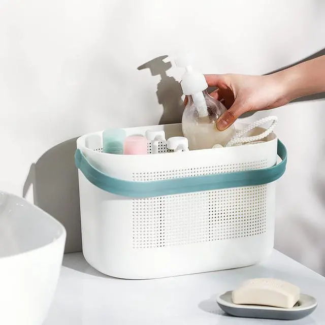 Alt view image 2 of 7 - Plastic Storage Baskets with Handles, Shower Caddy Shelf Organizers Basket for Bathroom, Kitchen, Dorm Room, Green