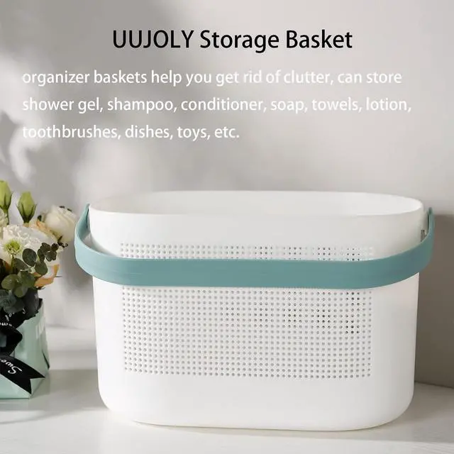 Alt view image 4 of 7 - Plastic Storage Baskets with Handles, Shower Caddy Shelf Organizers Basket for Bathroom, Kitchen, Dorm Room, Green