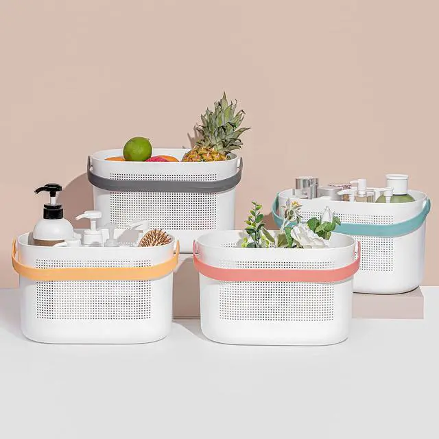 Alt view image 6 of 7 - Plastic Storage Baskets with Handles, Shower Caddy Shelf Organizers Basket for Bathroom, Kitchen, Dorm Room, Green
