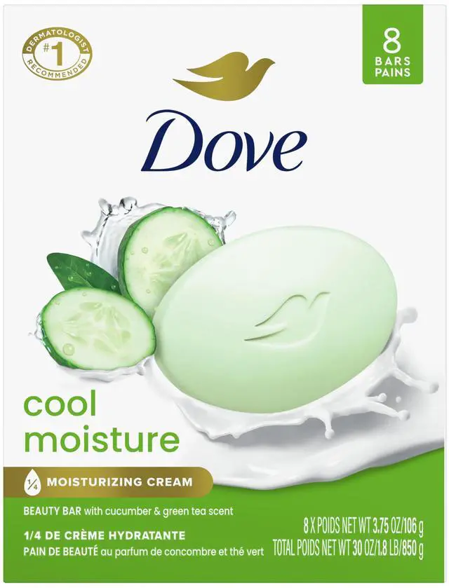 Main image of Cool Moisture Beauty Bar Soap 8 Count, Refreshing Cleanser, 3.75 oz I Moisturizing beauty bar with cucumber and green tea scent for refreshed, soft skin