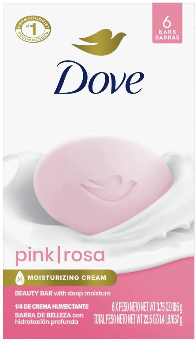 Main image of Beauty Bar Soap Pink Rosa, 6 Bars for Soft, Smooth Skin, Cleans & Moisturizes 3.75 oz