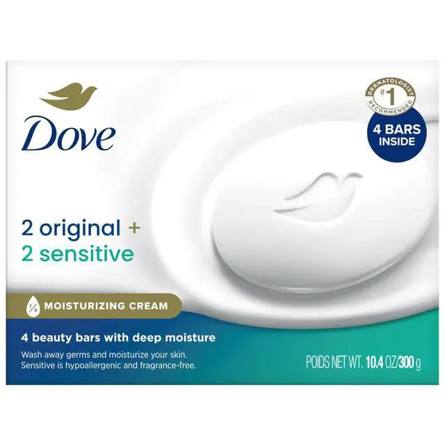 Alt view image 2 of 7 - Beauty Bar Soap Variety 4-Pack Sensitive Skin, Fragrance-Free + Original, with Moisturizing Cream, 2.6 Oz Ea