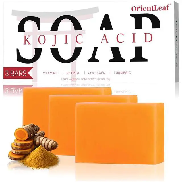 Main image of Kojic Acid Soap, Turmeric Soap Bar for Dark Spots, Fresh Citrus Scent, Gentle for Face and Body Wash with Vitamin C, Shea Butter, Retinol, Gifts for Women (3 PACK)