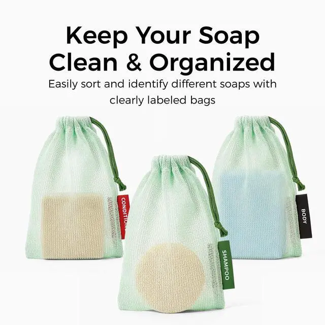 Alt view image 2 of 7 - Bar Soap Saver Bag for Washing Body, Mesh Soap Bags for Body, Shampoo and Conditioner Bars, Soap Pouch for Use in Shower (3 Pieces, Mint)