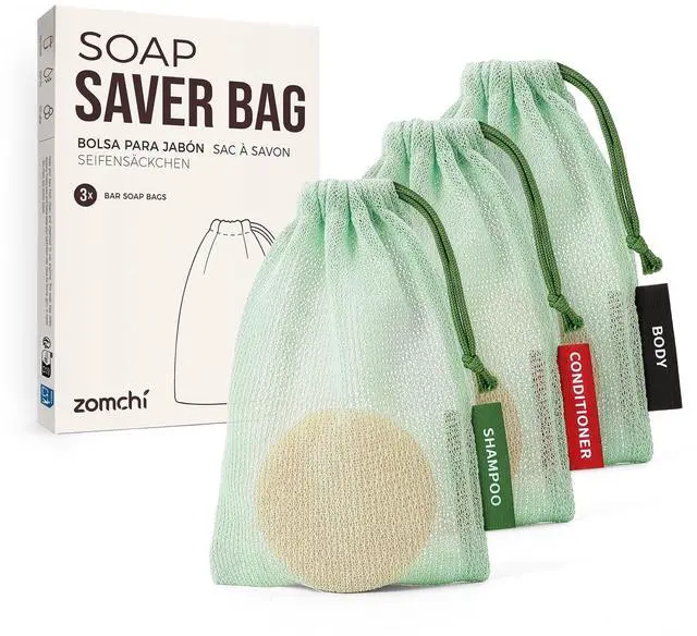 Main image of Bar Soap Saver Bag for Washing Body, Mesh Soap Bags for Body, Shampoo and Conditioner Bars, Soap Pouch for Use in Shower (3 Pieces, Mint)