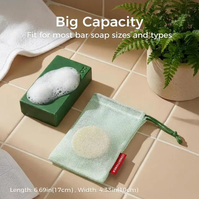 Alt view image 6 of 7 - Bar Soap Saver Bag for Washing Body, Mesh Soap Bags for Body, Shampoo and Conditioner Bars, Soap Pouch for Use in Shower (3 Pieces, Mint)