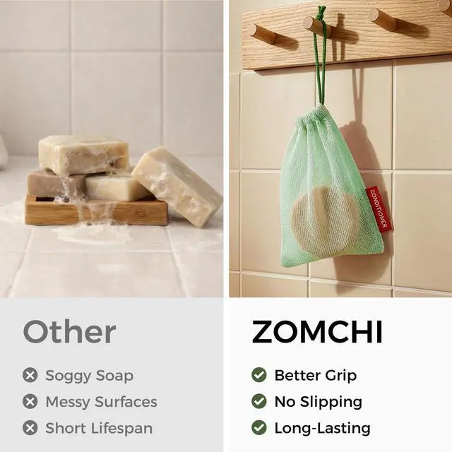 Alt view image 7 of 7 - Bar Soap Saver Bag for Washing Body, Mesh Soap Bags for Body, Shampoo and Conditioner Bars, Soap Pouch for Use in Shower (3 Pieces, Mint)