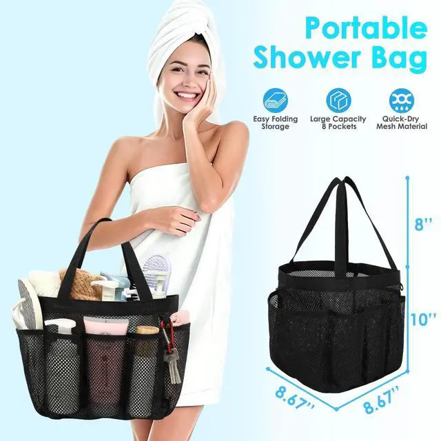 Alt view image 4 of 7 - Mesh Shower Caddy Portable for College Dorm Room Essentials, Odorless Polyester Large Shower Tote Bag with Dual Handles, 8-Pocket Quick-Dry Toiletry Organizer for Travel, Beach, Camping, Gym