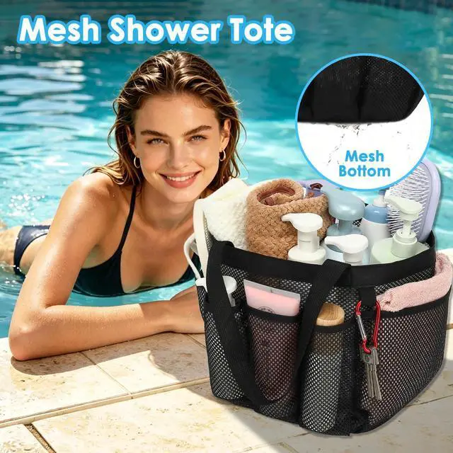 Alt view image 6 of 7 - Mesh Shower Caddy Portable for College Dorm Room Essentials, Odorless Polyester Large Shower Tote Bag with Dual Handles, 8-Pocket Quick-Dry Toiletry Organizer for Travel, Beach, Camping, Gym