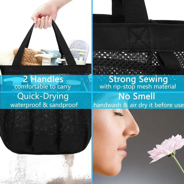 Alt view image 7 of 7 - Mesh Shower Caddy Portable for College Dorm Room Essentials, Odorless Polyester Large Shower Tote Bag with Dual Handles, 8-Pocket Quick-Dry Toiletry Organizer for Travel, Beach, Camping, Gym