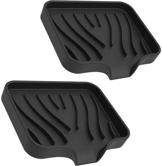 Main image of 2 Pack Silicone Soap Dish with Drain, Bar Soap Holder for Shower,Bathroom and Kitchen Sink Organizer,Self Draining Waterfall Soap Tray (Black)