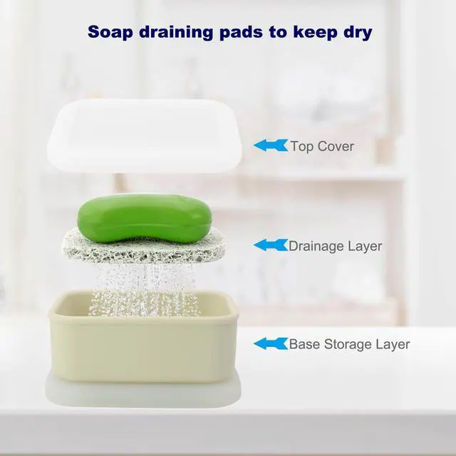Alt view image 3 of 6 - Travel Soap Case, Leak Proof Soap Container, Silicone Soap Box with Drainage Layer, Shatterproof Soap Holder for Travel, Camping, Gym(Off-White, Regular)