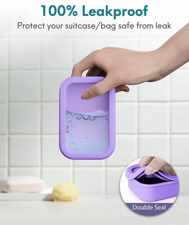Alt view image 3 of 7 - Solid Shampoo Bar Holder, Large Leakproof Travel Soap Case, Silicone Soap Box with Draining Layer, Enhanced Soap Container, Suitable for Camping, Gym, Bathroom, Outdoor Essentials, Purple