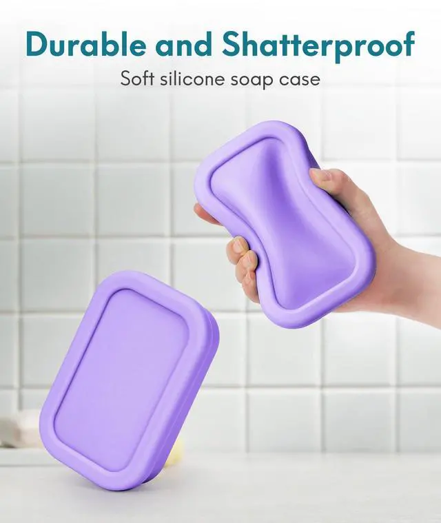 Alt view image 6 of 7 - Solid Shampoo Bar Holder, Large Leakproof Travel Soap Case, Silicone Soap Box with Draining Layer, Enhanced Soap Container, Suitable for Camping, Gym, Bathroom, Outdoor Essentials, Purple