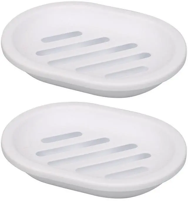 Main image of Soap Dish for Shower, 2pcs Soap Dishes Soap Savers for Bar Soap, Soap Bar Holder Shower with Drip Tray, Plastic Soap Holders with Drain for Kitchen Sink, Easy to Clean, Dry,White