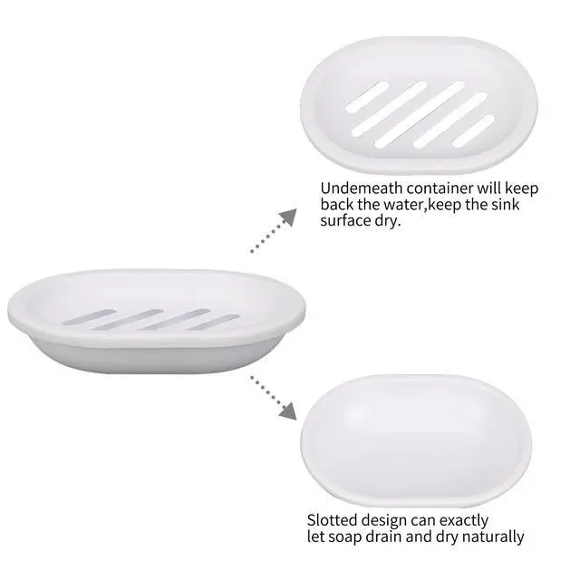 Alt view image 4 of 7 - Soap Dish for Shower, 2pcs Soap Dishes Soap Savers for Bar Soap, Soap Bar Holder Shower with Drip Tray, Plastic Soap Holders with Drain for Kitchen Sink, Easy to Clean, Dry,White