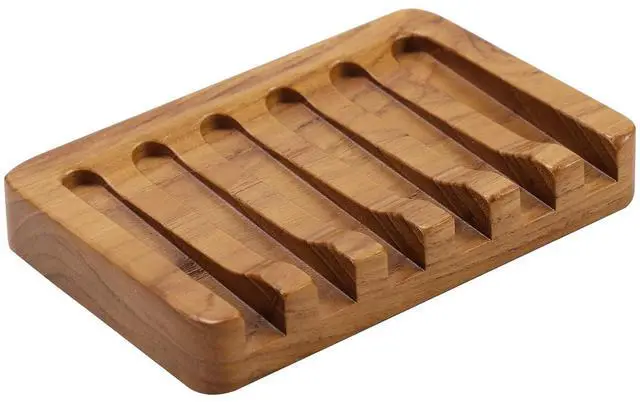 Main image of Soap Dish with Slanted Waterfall Design , Bar Soap Holder Teak Wood, Soap Saver for Shower, Bathroom, Sink, Kitchen and Countertop