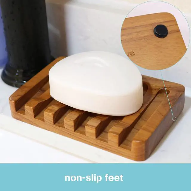 Alt view image 7 of 7 - Soap Dish with Slanted Waterfall Design , Bar Soap Holder Teak Wood, Soap Saver for Shower, Bathroom, Sink, Kitchen and Countertop