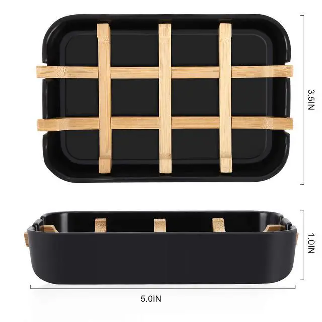 Alt view image 2 of 7 - Bamboo Wooden Soap Dishes for Shower with Drainage for Bathroom Bar Soap Holder Soap Holder Sink Deck Bathtub Shower Tray (One Pieces Black)