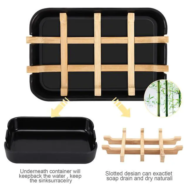 Alt view image 3 of 7 - Bamboo Wooden Soap Dishes for Shower with Drainage for Bathroom Bar Soap Holder Soap Holder Sink Deck Bathtub Shower Tray (One Pieces Black)