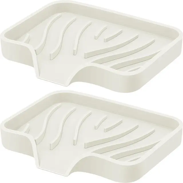 Main image of Silicone Soap Dish with Drain, Kitchen Soap Tray for Shower 2 Pack Self Draining Soap Dish Soft Bathroom Soap Holder for Kitchen Sink Flexible Portable Soap Saver, Beige