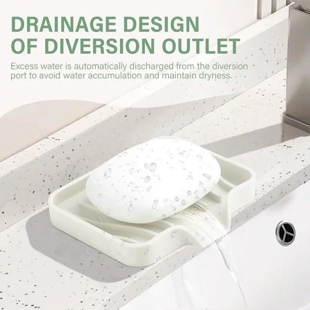 Alt view image 3 of 7 - Silicone Soap Dish with Drain, Kitchen Soap Tray for Shower 2 Pack Self Draining Soap Dish Soft Bathroom Soap Holder for Kitchen Sink Flexible Portable Soap Saver, Beige