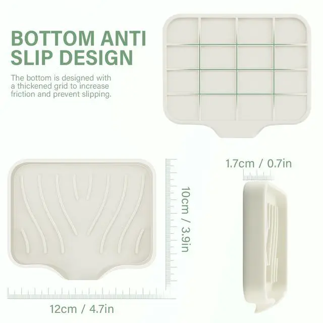 Alt view image 4 of 7 - Silicone Soap Dish with Drain, Kitchen Soap Tray for Shower 2 Pack Self Draining Soap Dish Soft Bathroom Soap Holder for Kitchen Sink Flexible Portable Soap Saver, Beige