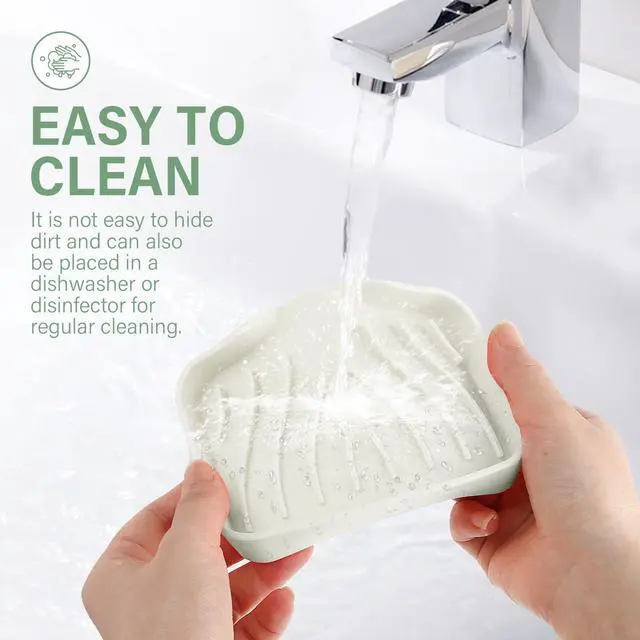 Alt view image 6 of 7 - Silicone Soap Dish with Drain, Kitchen Soap Tray for Shower 2 Pack Self Draining Soap Dish Soft Bathroom Soap Holder for Kitchen Sink Flexible Portable Soap Saver, Beige