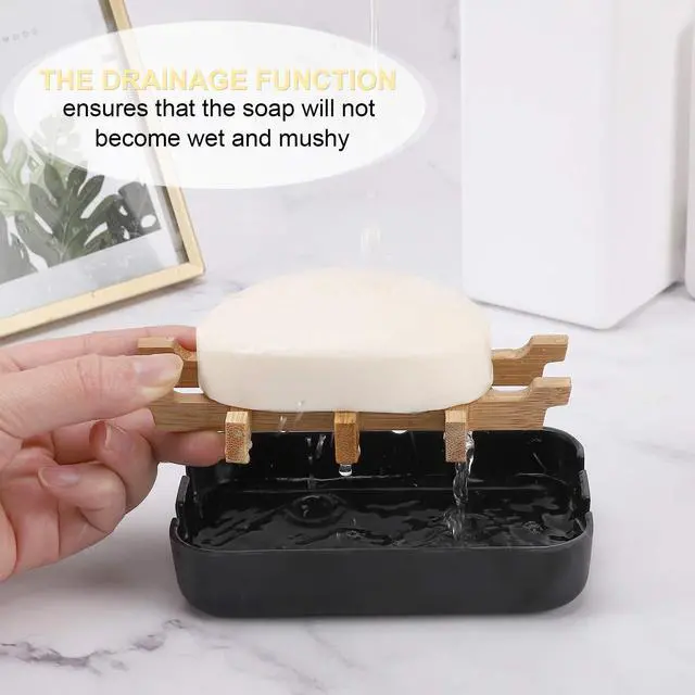 Alt view image 4 of 7 - Bamboo Wooden Soap Dishes for Shower with Drainage for Bathroom Bar Soap Holder Soap Holder Sink Deck Bathtub Shower Tray (One Pieces Black)