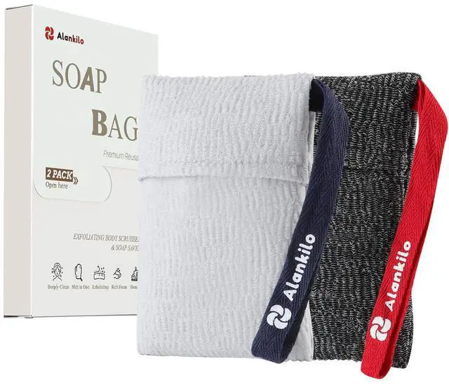 Main image of 2 Pieces Soap Bags for Soap Bars, Exfoliating Soap Saver Bags, Foaming Bar Soap Pouches for Use in Baths or Showers (Gray)