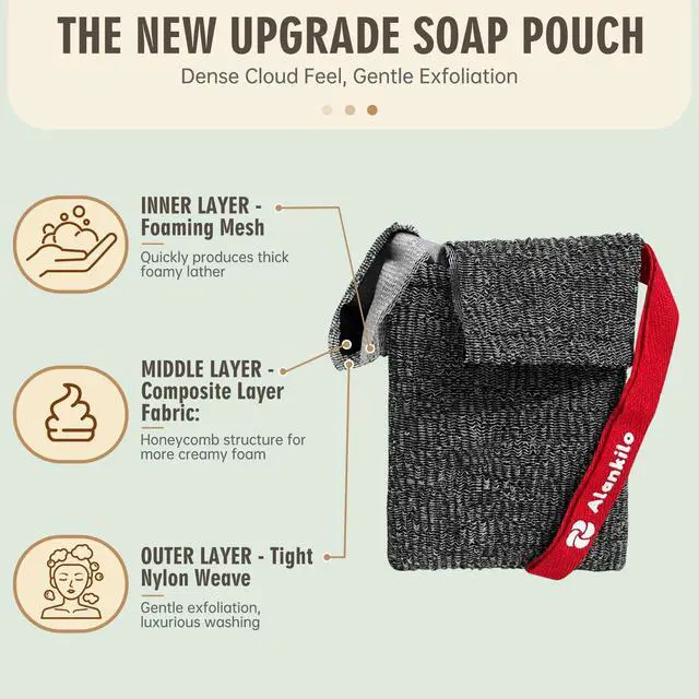 Alt view image 2 of 6 - 2 Pieces Soap Bags for Soap Bars, Exfoliating Soap Saver Bags, Foaming Bar Soap Pouches for Use in Baths or Showers (Gray)
