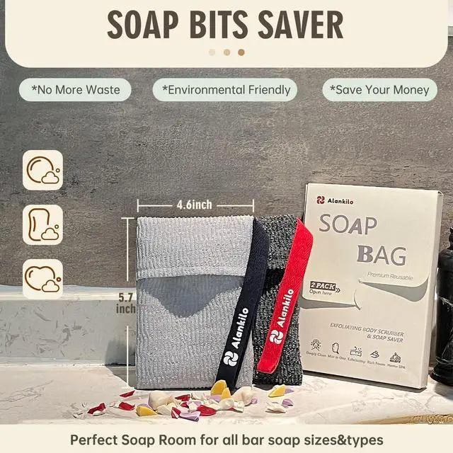 Alt view image 5 of 6 - 2 Pieces Soap Bags for Soap Bars, Exfoliating Soap Saver Bags, Foaming Bar Soap Pouches for Use in Baths or Showers (Gray)