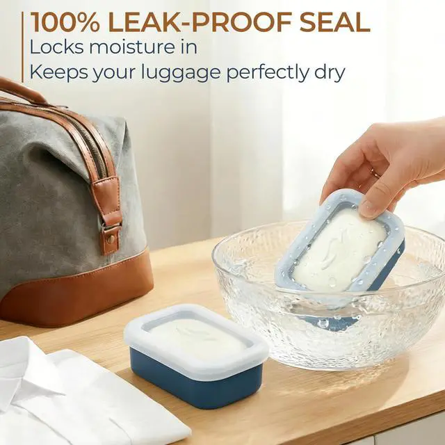 Alt view image 3 of 7 - Compact Leakproof Silicone Travel Soap Case, Portable Soap Container with Drainage Layer - 2026 Travel Essentials for Camping, Gym & Shower (Blue)