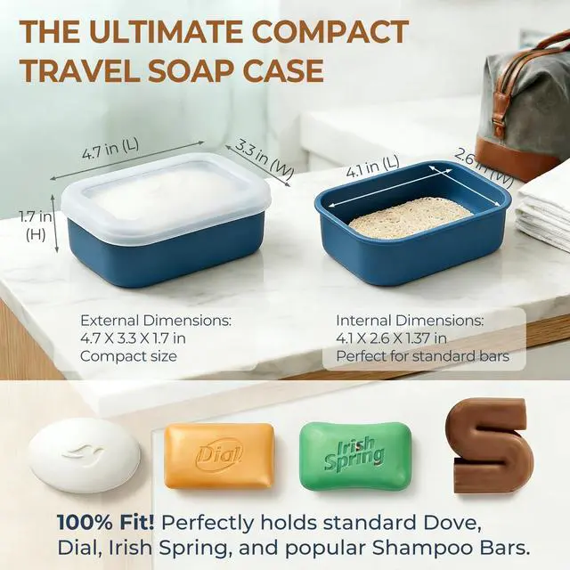 Alt view image 2 of 7 - Compact Leakproof Silicone Travel Soap Case, Portable Soap Container with Drainage Layer - 2026 Travel Essentials for Camping, Gym & Shower (Blue)