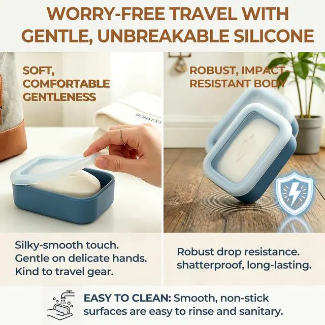 Alt view image 5 of 7 - Compact Leakproof Silicone Travel Soap Case, Portable Soap Container with Drainage Layer - 2026 Travel Essentials for Camping, Gym & Shower (Blue)