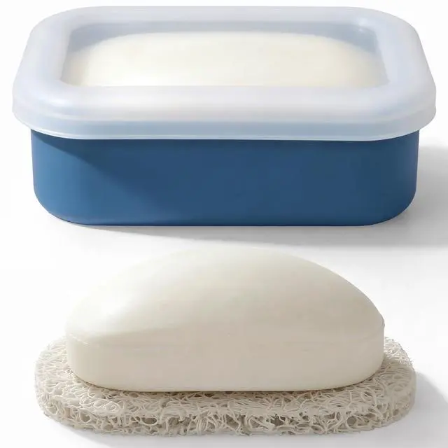 Main image of Compact Leakproof Silicone Travel Soap Case, Portable Soap Container with Drainage Layer - 2026 Travel Essentials for Camping, Gym & Shower (Blue)