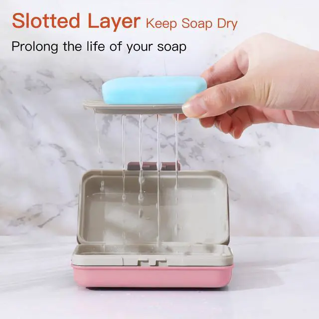Alt view image 2 of 6 - Leakproof Bar Soap Holder Dish with Lid for Shower, Portable 1 Pack Travel Soap Case Box for Gym, Camping, Hiking, Outdoor Use, Travel Size Toiletries Essentials, Keeps Soap Dry, Pink