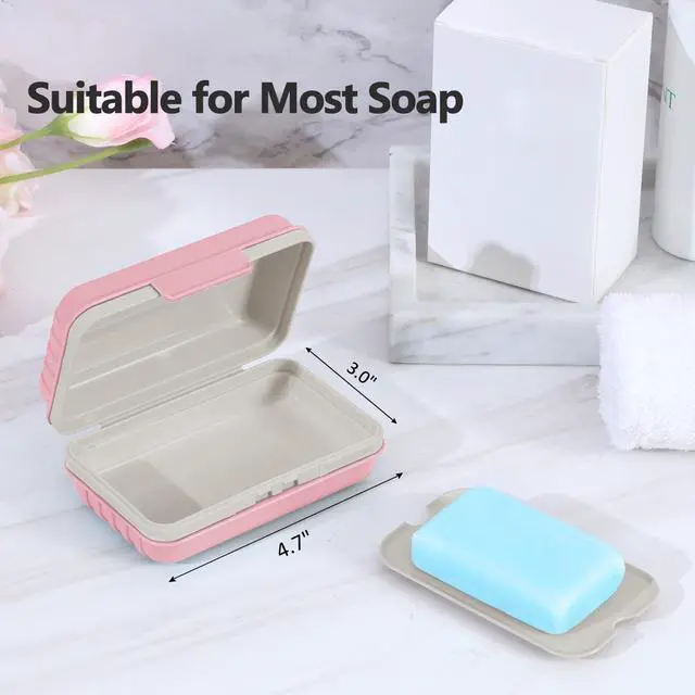 Alt view image 4 of 6 - Leakproof Bar Soap Holder Dish with Lid for Shower, Portable 1 Pack Travel Soap Case Box for Gym, Camping, Hiking, Outdoor Use, Travel Size Toiletries Essentials, Keeps Soap Dry, Pink